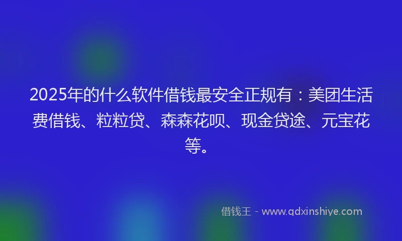 2025年的什么软件借钱最安全正规有：美团生活费借钱、粒粒贷、森森花呗、现金贷途、元宝花等。