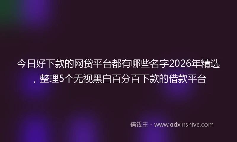今日好下款的网贷平台都有哪些名字2026年精选，整理5个无视黑白百分百下款的借款平台
