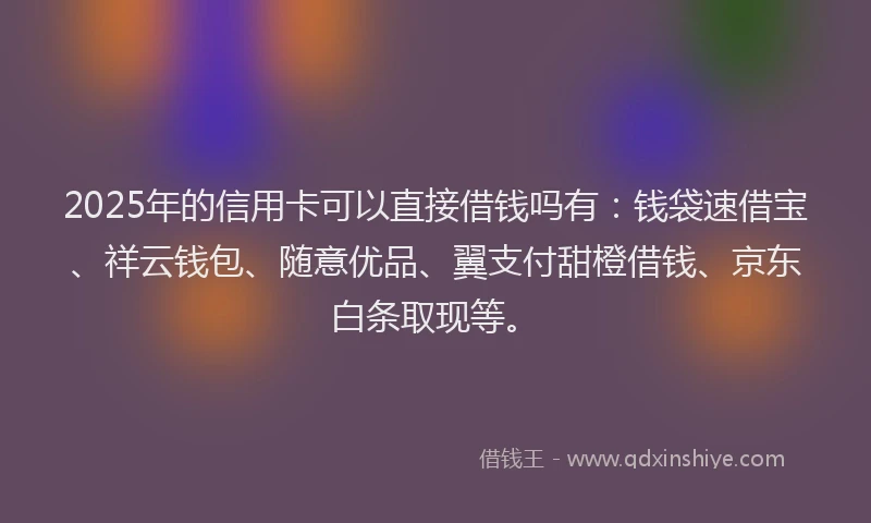 2025年的信用卡可以直接借钱吗有：钱袋速借宝、祥云钱包、随意优品、翼支付甜橙借钱、京东白条取现等。
