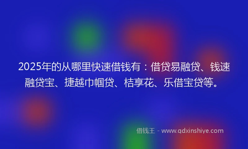 2025年的从哪里快速借钱有：借贷易融贷、钱速融贷宝、捷越巾帼贷、桔享花、乐借宝贷等。