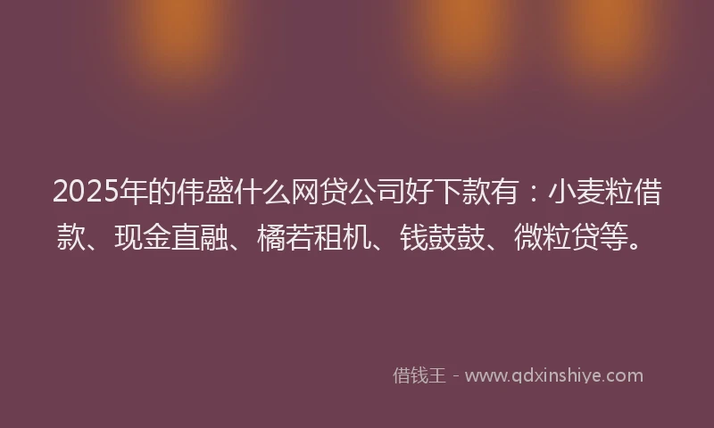 2025年的伟盛什么网贷公司好下款有：小麦粒借款、现金直融、橘若租机、钱鼓鼓、微粒贷等。