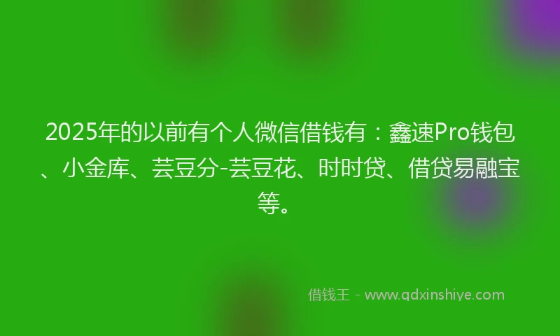 2025年的以前有个人微信借钱有:鑫速Pro钱包、小金库、芸豆分-芸豆花、时时贷、借贷易融宝等。