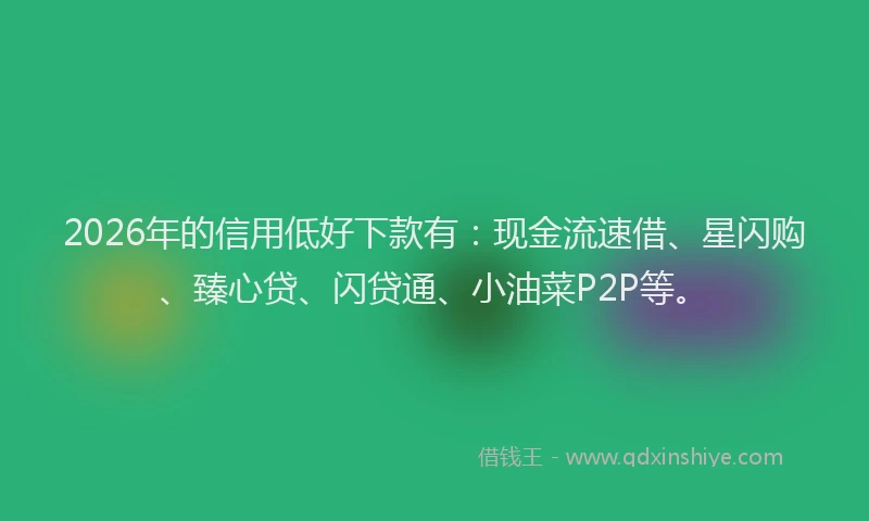 2026年的信用低好下款有:现金流速借、星闪购、臻心贷、闪贷通、小油菜P2P等。