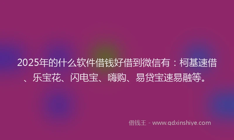 2025年的什么软件借钱好借到微信有：柯基速借、乐宝花、闪电宝、嗨购、易贷宝速易融等。