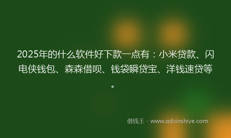 2025年的什么软件好下款一点有：小米贷款、闪电侠钱包、森森借呗、钱袋瞬贷宝、洋钱速贷等。