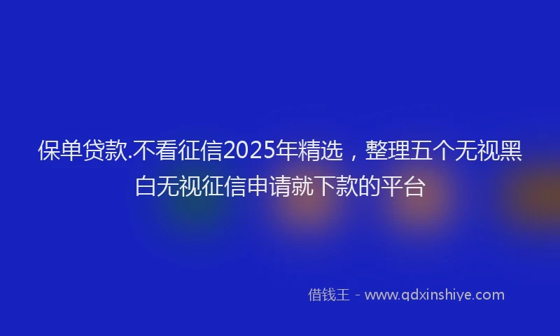 保单贷款.不看征信2025年精选，整理五个无视黑白无视征信申请就下款的平台