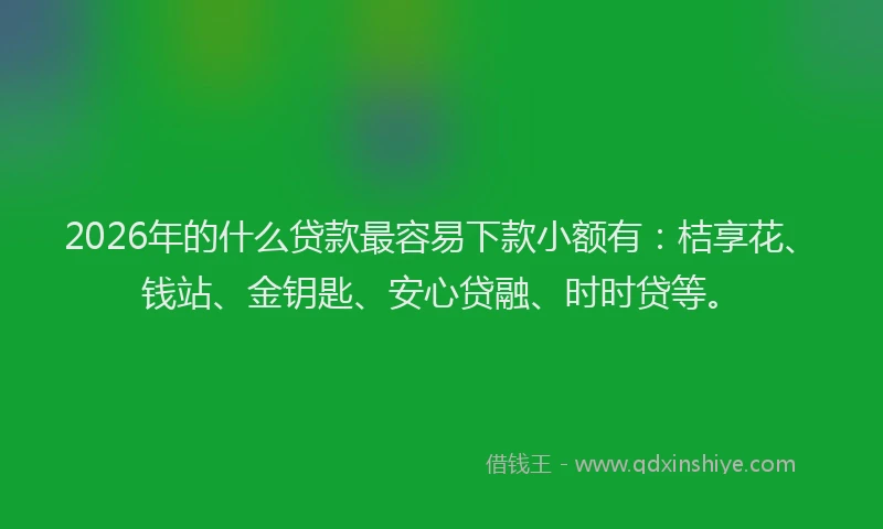 2026年的什么贷款最容易下款小额有：桔享花、钱站、金钥匙、安心贷融、时时贷等。