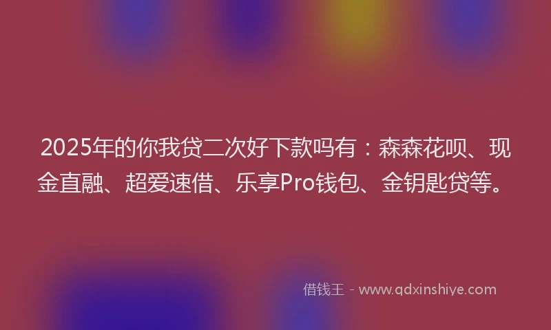 2025年的你我贷二次好下款吗有：森森花呗、现金直融、超爱速借、乐享Pro钱包、金钥匙贷等。