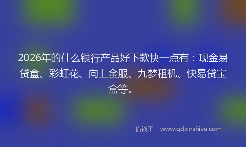 2026年的什么银行产品好下款快一点有：现金易贷盒、彩虹花、向上金服、九梦租机、快易贷宝盒等。