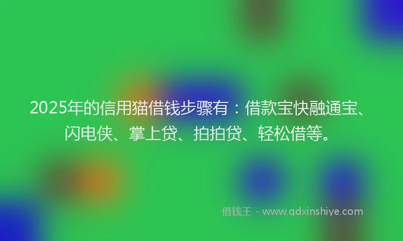 2025年的信用猫借钱步骤有:借款宝快融通宝、闪电侠、掌上贷、拍拍贷、轻松借等。