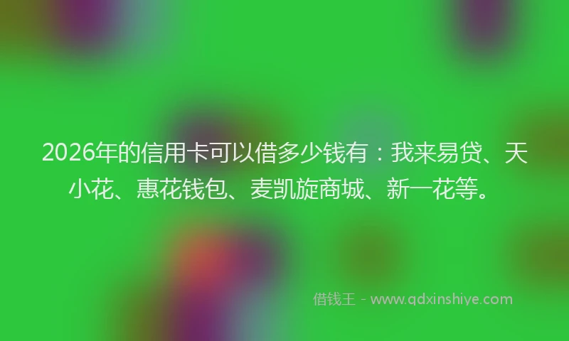 2026年的信用卡可以借多少钱有：我来易贷、天小花、惠花钱包、麦凯旋商城、新一花等。