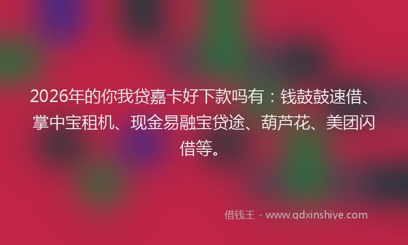 2026年的你我贷嘉卡好下款吗有：钱鼓鼓速借、掌中宝租机、现金易融宝贷途、葫芦花、美团闪借等。