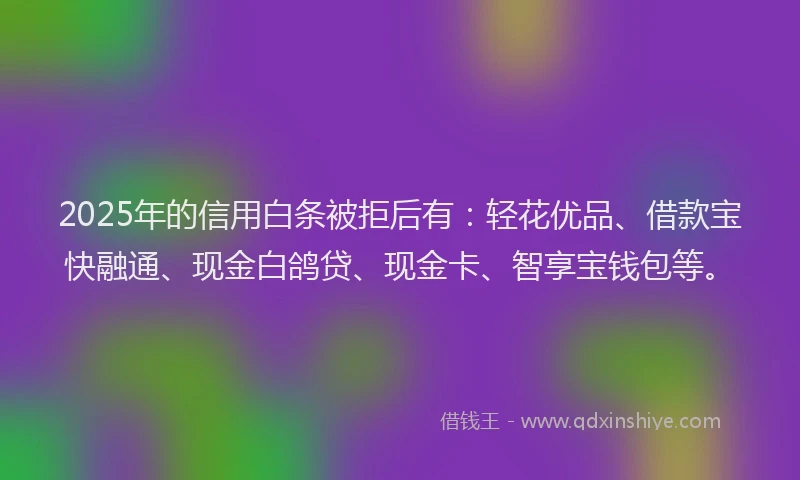 2025年的信用白条被拒后有:轻花优品、借款宝快融通、现金白鸽贷、现金卡、智享宝钱包等。