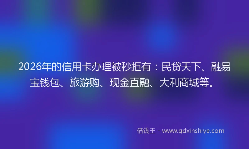 2026年的信用卡办理被秒拒有：民贷天下、融易宝钱包、旅游购、现金直融、大利商城等。