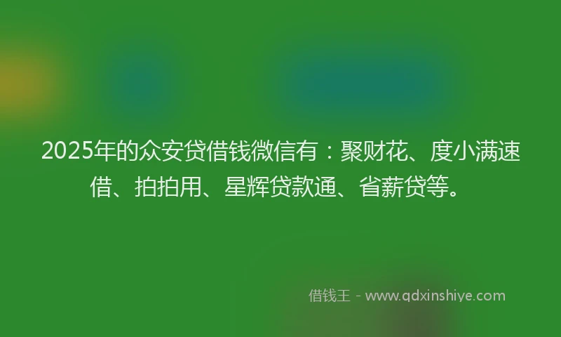 2025年的众安贷借钱微信有:聚财花、度小满速借、拍拍用、星辉贷款通、省薪贷等。