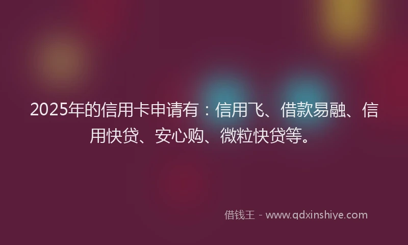 2025年的信用卡申请有:信用飞、借款易融、信用快贷、安心购、微粒快贷等。