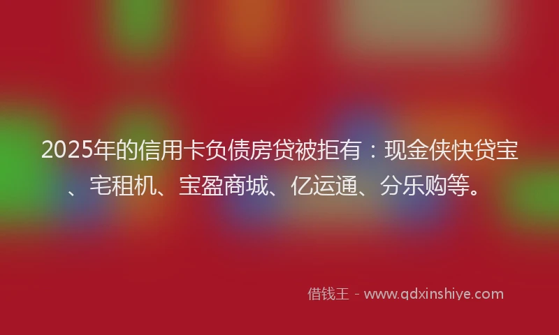 2025年的信用卡负债房贷被拒有:现金侠快贷宝、宅租机、宝盈商城、亿运通、分乐购等。