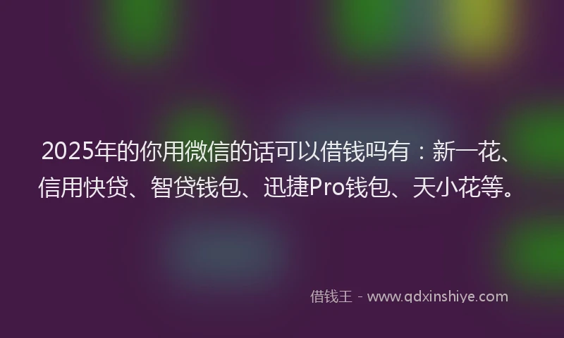 2025年的你用微信的话可以借钱吗有:新一花、信用快贷、智贷钱包、迅捷Pro钱包、天小花等。