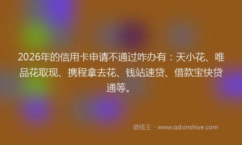 2026年的信用卡申请不通过咋办有：天小花、唯品花取现、携程拿去花、钱站速贷、借款宝快贷通等。