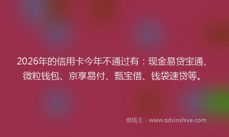 2026年的信用卡今年不通过有：现金易贷宝通、微粒钱包、京享易付、甄宝借、钱袋速贷等。