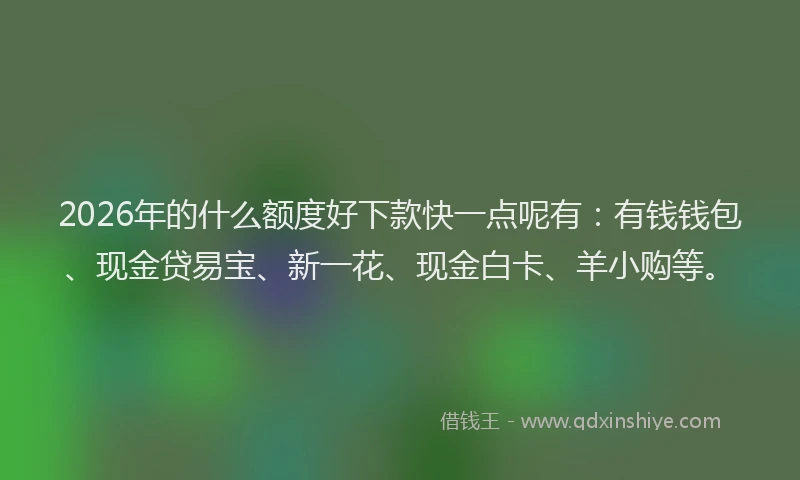 2026年的什么额度好下款快一点呢有：有钱钱包、现金贷易宝、新一花、现金白卡、羊小购等。