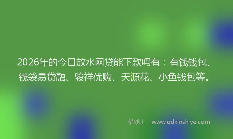 2026年的今日放水网贷能下款吗有:有钱钱包、钱袋易贷融、骏祥优购、天源花、小鱼钱包等。