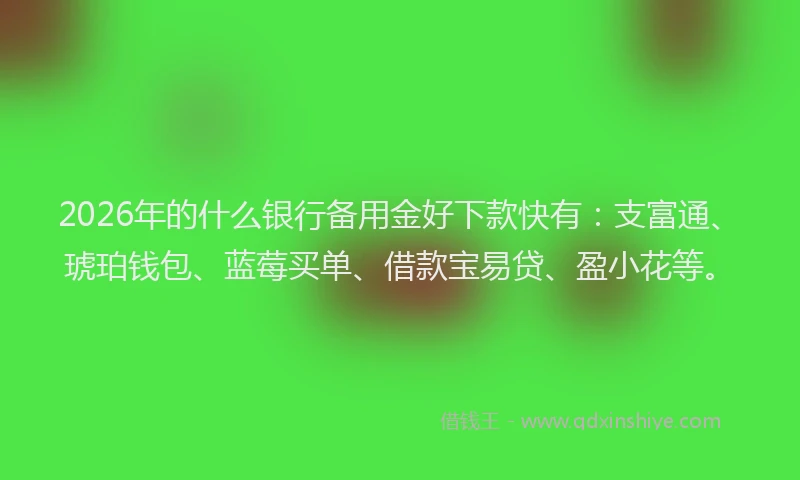 2026年的什么银行备用金好下款快有：支富通、琥珀钱包、蓝莓买单、借款宝易贷、盈小花等。