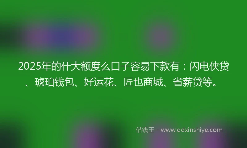 2025年的什大额度么口子容易下款有：闪电侠贷、琥珀钱包、好运花、匠也商城、省薪贷等。