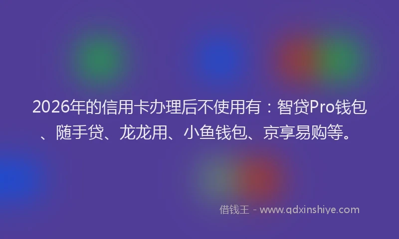 2026年的信用卡办理后不使用有：智贷Pro钱包、随手贷、龙龙用、小鱼钱包、京享易购等。