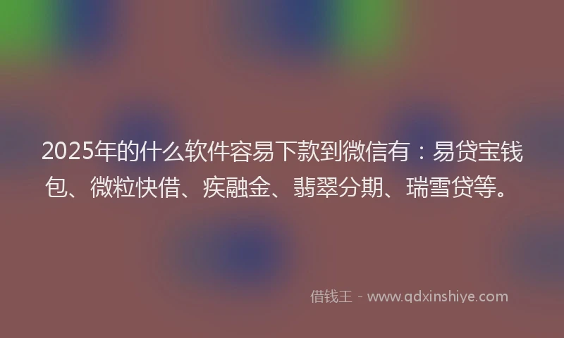 2025年的什么软件容易下款到微信有：易贷宝钱包、微粒快借、疾融金、翡翠分期、瑞雪贷等。
