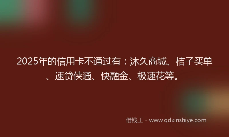 2025年的信用卡不通过有：沐久商城、桔子买单、速贷侠通、快融金、极速花等。