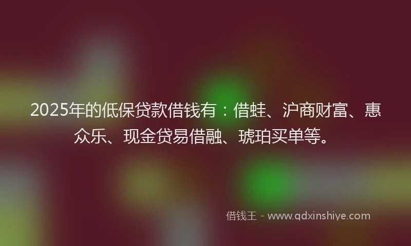 2025年的低保贷款借钱有：借蛙、沪商财富、惠众乐、现金贷易借融、琥珀买单等。