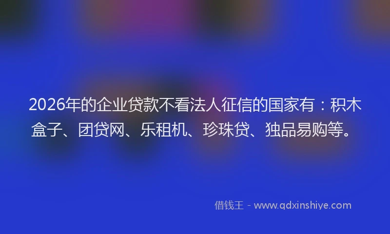 2026年的企业贷款不看法人征信的国家有：积木盒子、团贷网、乐租机、珍珠贷、独品易购等。