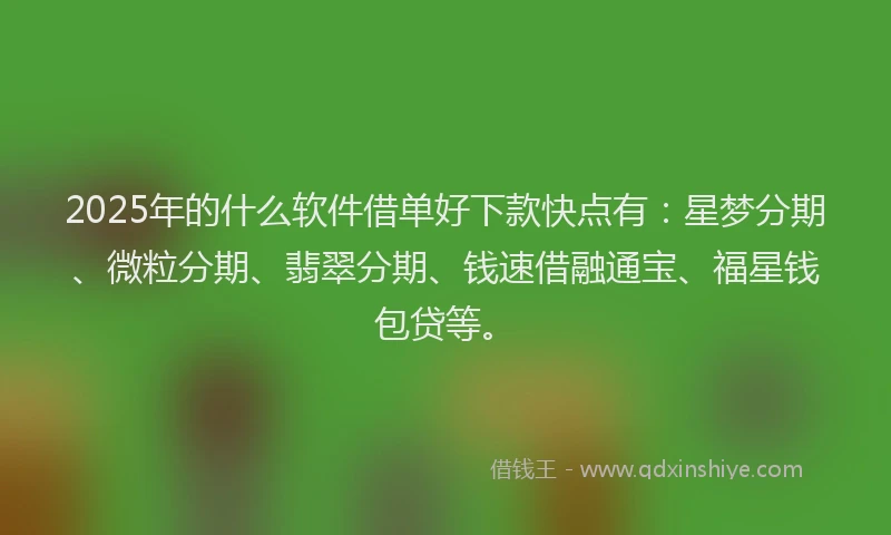 2025年的什么软件借单好下款快点有：星梦分期、微粒分期、翡翠分期、钱速借融通宝、福星钱包贷等。