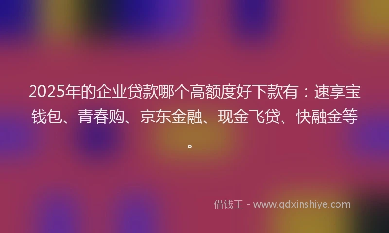 2025年的企业贷款哪个高额度好下款有：速享宝钱包、青春购、京东金融、现金飞贷、快融金等。