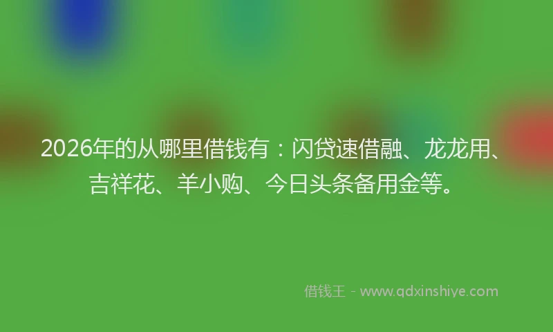 2026年的从哪里借钱有：闪贷速借融、龙龙用、吉祥花、羊小购、今日头条备用金等。