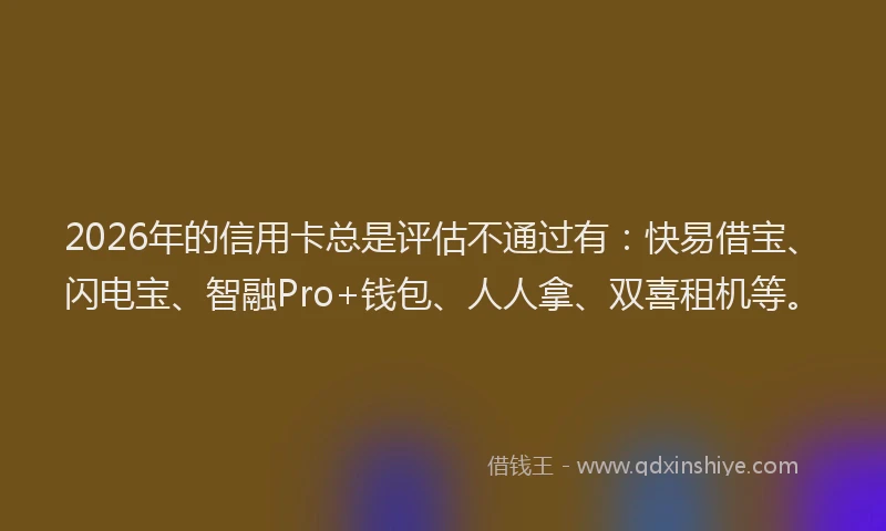 2026年的信用卡总是评估不通过有：快易借宝、闪电宝、智融Pro+钱包、人人拿、双喜租机等。