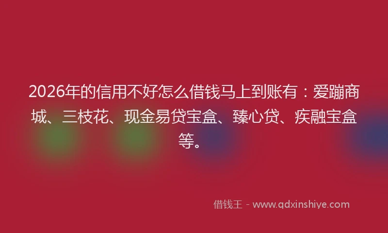 2026年的信用不好怎么借钱马上到账有:爱蹦商城、三枝花、现金易贷宝盒、臻心贷、疾融宝盒等。