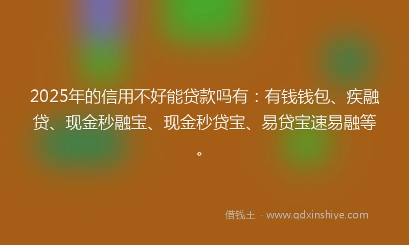 2025年的信用不好能贷款吗有:有钱钱包、疾融贷、现金秒融宝、现金秒贷宝、易贷宝速易融等。