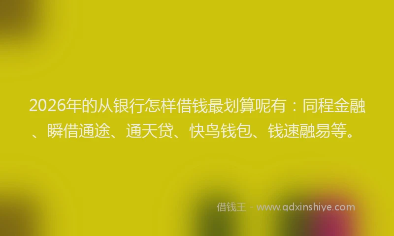 2026年的从银行怎样借钱最划算呢有：同程金融、瞬借通途、通天贷、快鸟钱包、钱速融易等。