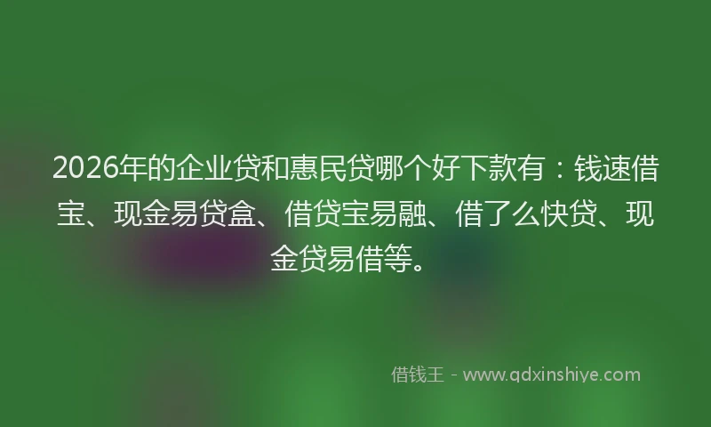 2026年的企业贷和惠民贷哪个好下款有：钱速借宝、现金易贷盒、借贷宝易融、借了么快贷、现金贷易借等。