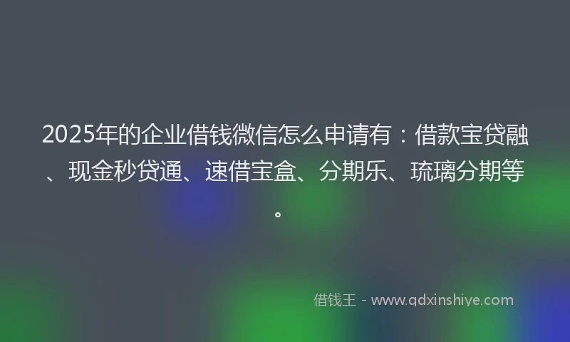 2025年的企业借钱微信怎么申请有：借款宝贷融、现金秒贷通、速借宝盒、分期乐、琉璃分期等。