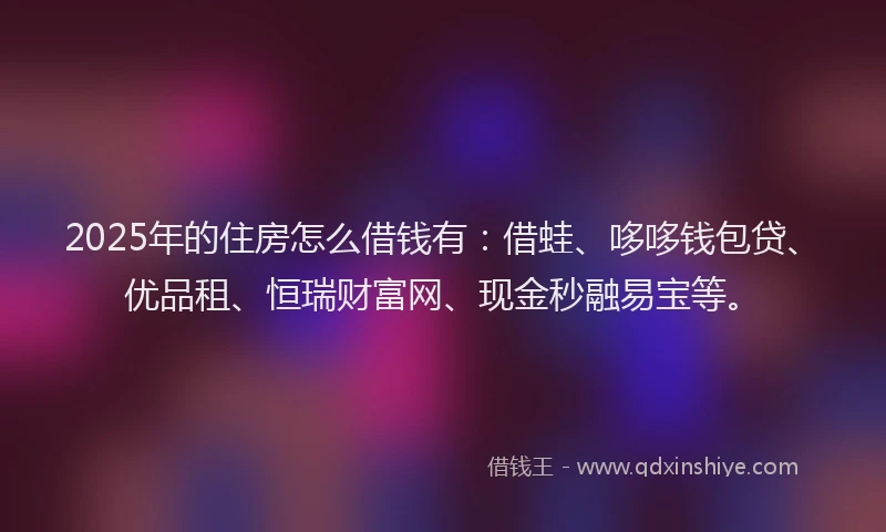 2025年的住房怎么借钱有：借蛙、哆哆钱包贷、优品租、恒瑞财富网、现金秒融易宝等。
