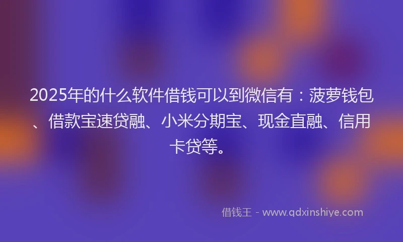 2025年的什么软件借钱可以到微信有：菠萝钱包、借款宝速贷融、小米分期宝、现金直融、信用卡贷等。