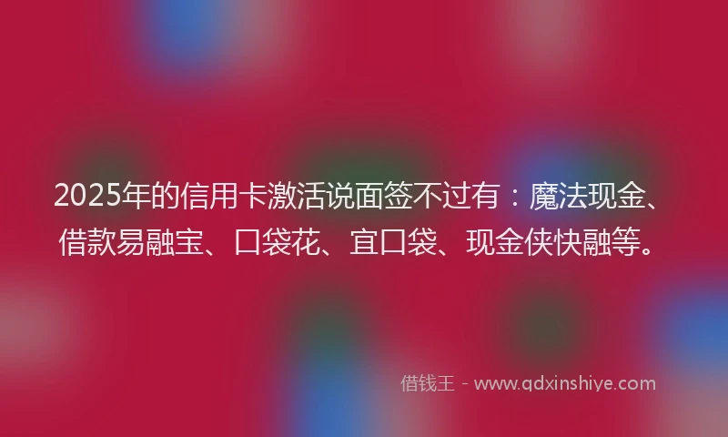 2025年的信用卡激活说面签不过有:魔法现金、借款易融宝、口袋花、宜口袋、现金侠快融等。