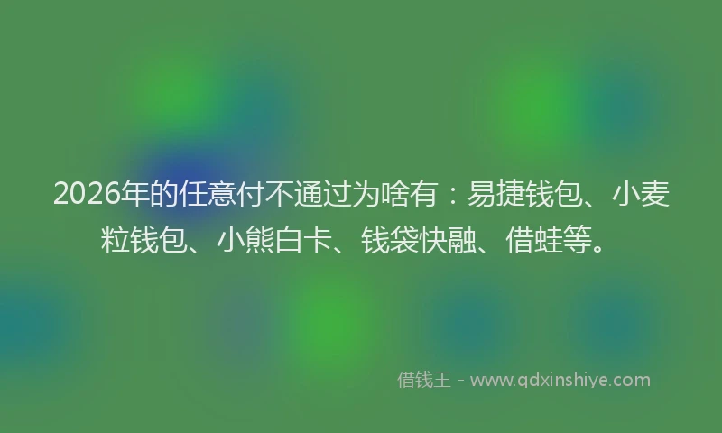 2026年的任意付不通过为啥有：易捷钱包、小麦粒钱包、小熊白卡、钱袋快融、借蛙等。