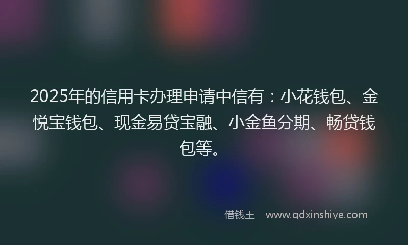 2025年的信用卡办理申请中信有：小花钱包、金悦宝钱包、现金易贷宝融、小金鱼分期、畅贷钱包等。