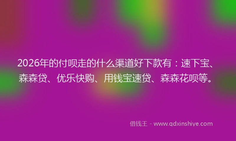 2026年的付呗走的什么渠道好下款有:速下宝、森森贷、优乐快购、用钱宝速贷、森森花呗等。