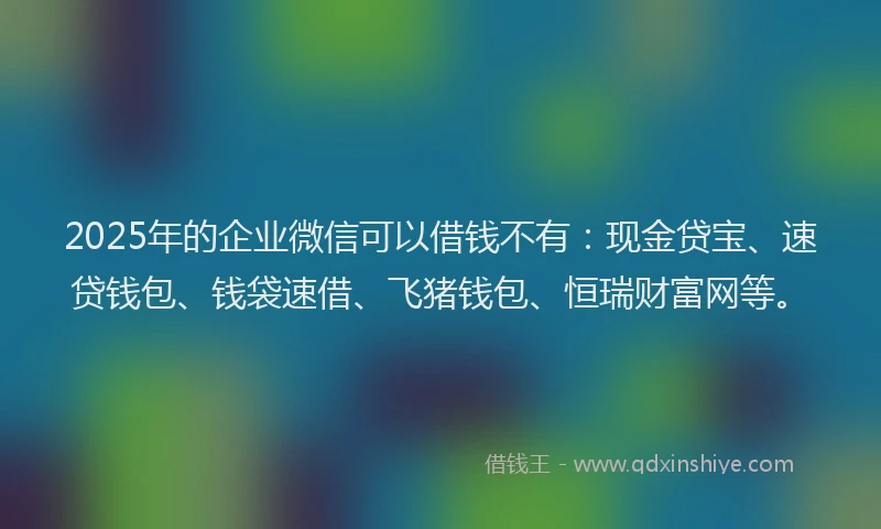 2025年的企业微信可以借钱不有：现金贷宝、速贷钱包、钱袋速借、飞猪钱包、恒瑞财富网等。