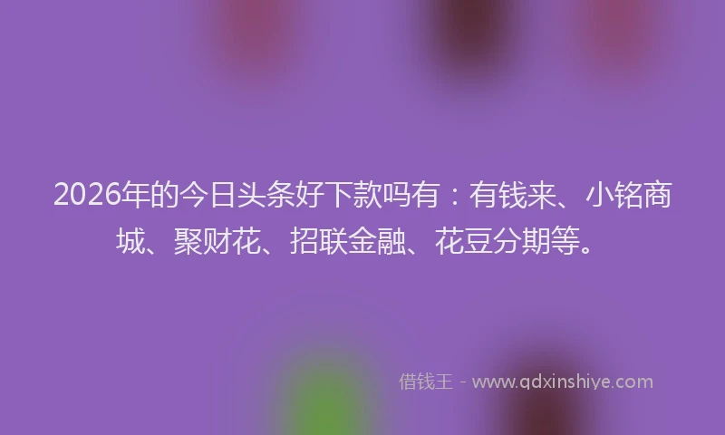 2026年的今日头条好下款吗有:有钱来、小铭商城、聚财花、招联金融、花豆分期等。